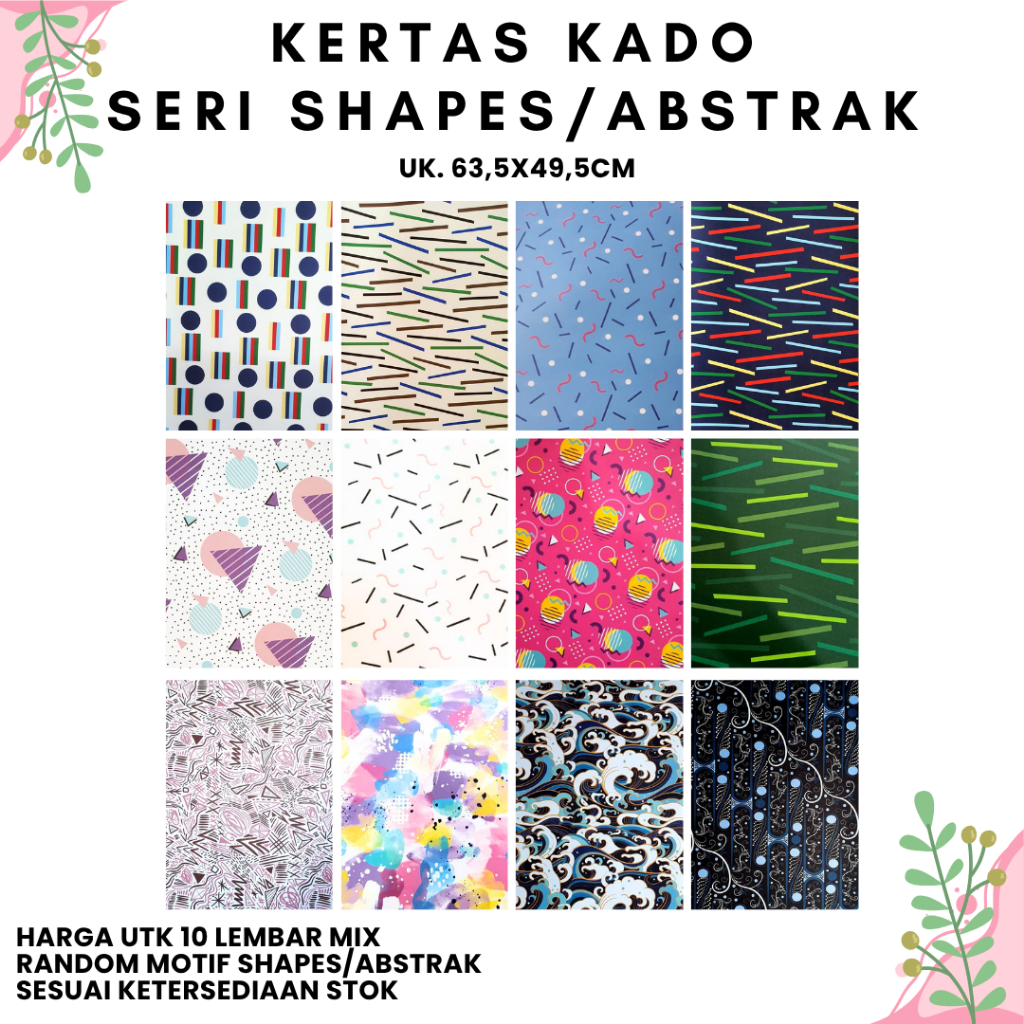 

Kertas kado Wrapping Paper Sansan Wawa Seri Abstrak/Shapes (10lembar)