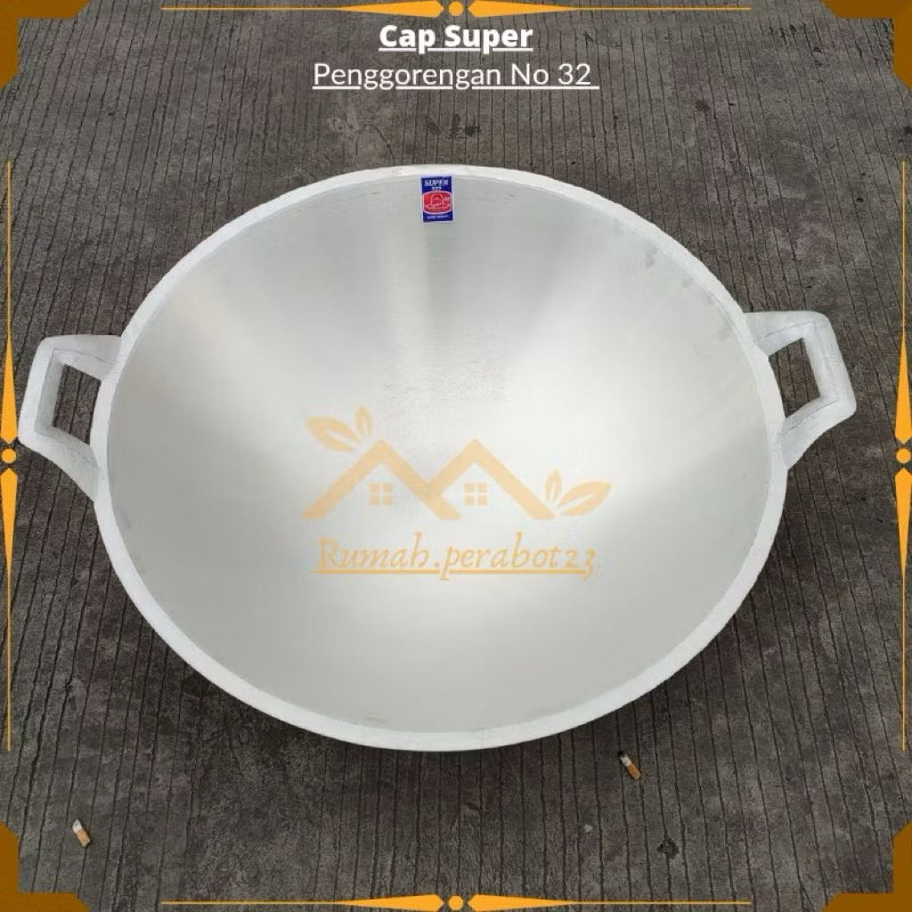 SUPER 899 Wajan kuali penggorengan No 32 besar jumbo tebal cekung Wajan kuali aluminium cor