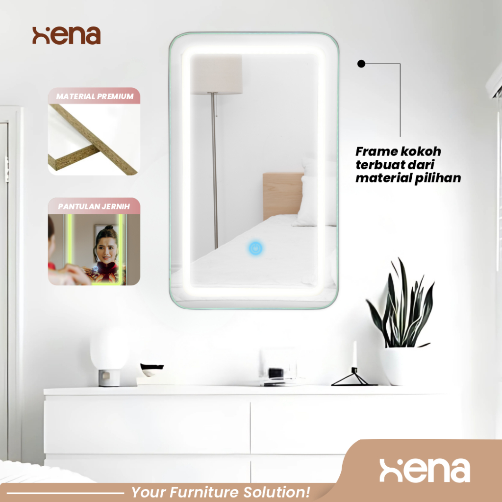 Xena Hanging Mirror Meja Rias / Cermin LED Aesthetic / Cermin Dinding / Cermin Gantung / Modern K