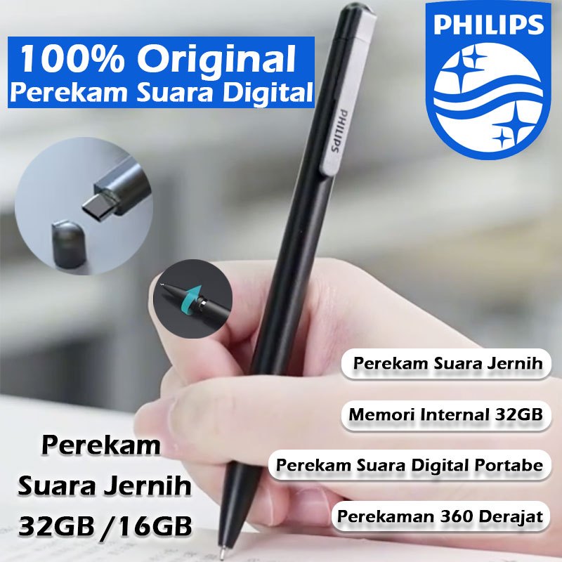 Original Philips Perekam Suara Jernih Perekam Suara Digital Portabel VTR5910 Perekam Suara dengan Da