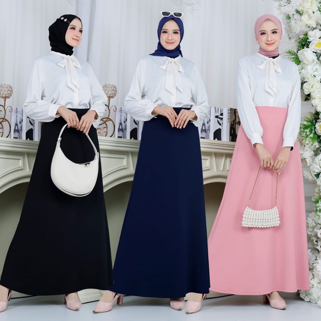 Rok Panjang dan lebar rok kerja bahan waffle kulit jeruk premium