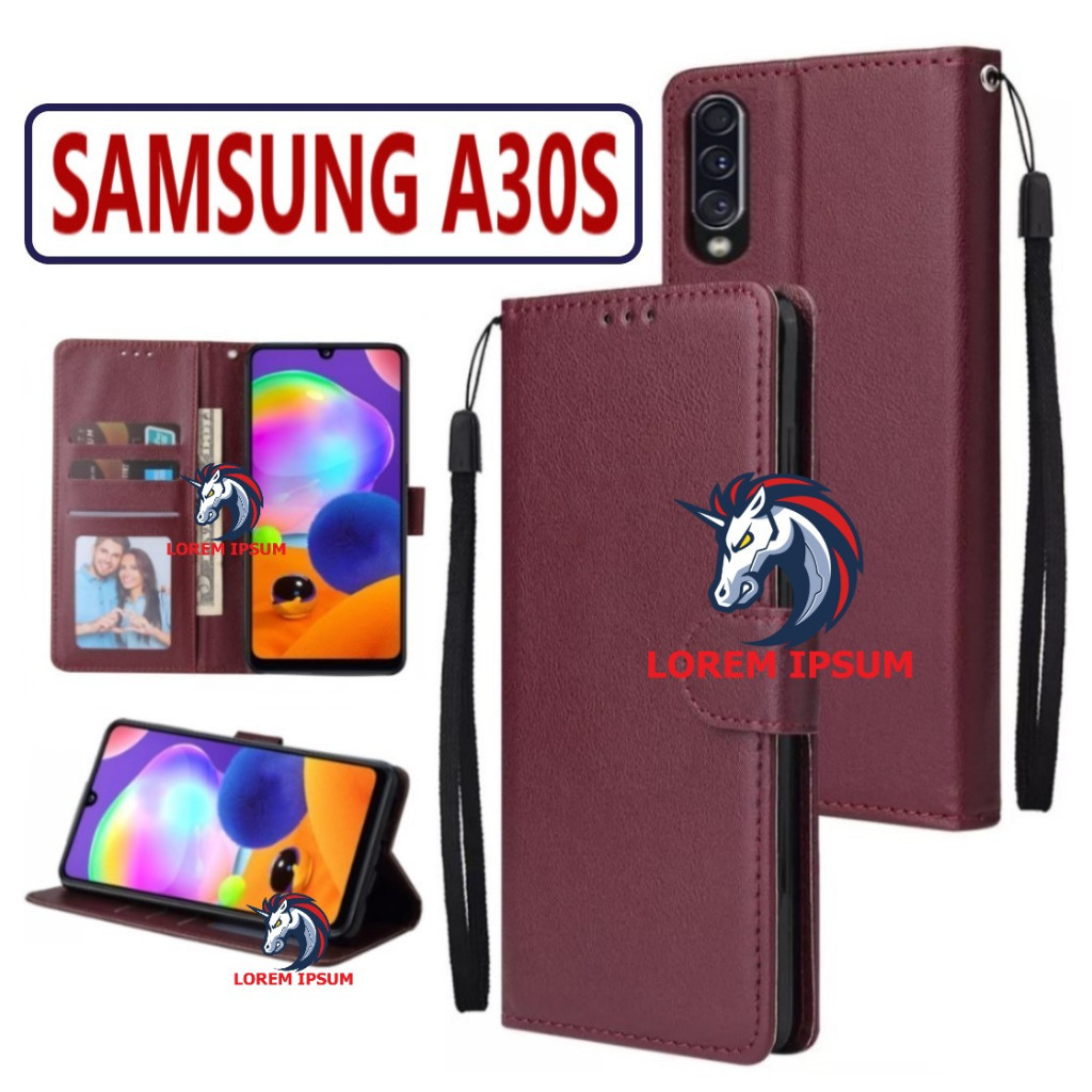 LEATHER CASING SAMSUNG A30S CASE KULIT FLIP WALLET LEATHER KULIT PREMIUM SARUNG BUKA TUTUP KESING HP