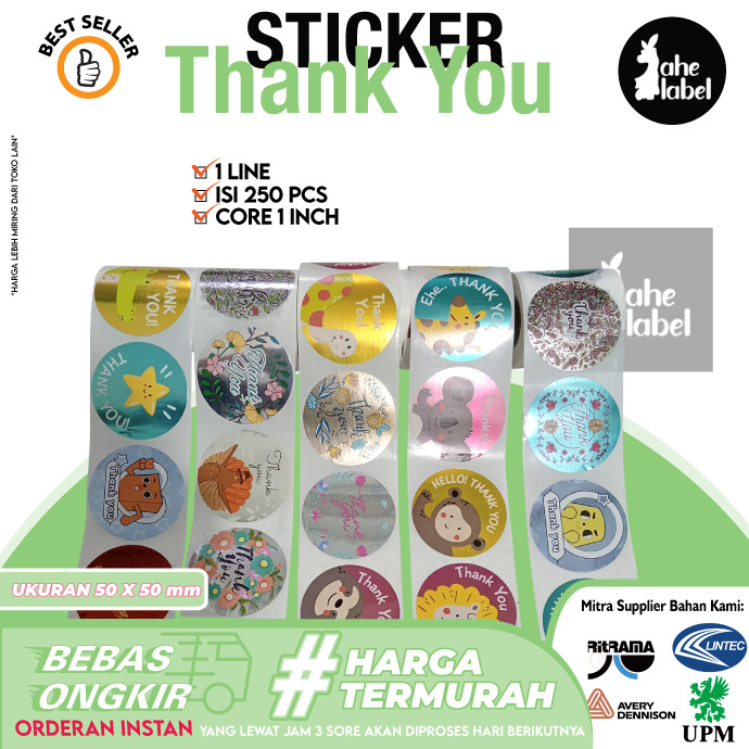 

Stiker Thankyou Metalik Dm 5 cm Sicker Terimakasih Metalik Anti Air DM 5 CM Isi 250 PCS