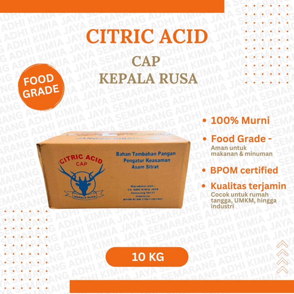 

Citric Acid (Citrun/Asam Sitrat) Cap Kepala Rusa 1 dos (50 gram X 200 pcs)