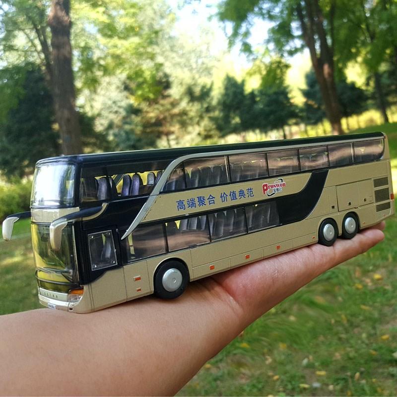 Miniatur Twh Alloy Bus Double Decker Airport Shuttle Bus Pariwisata Bahan Besi Mainan Anak