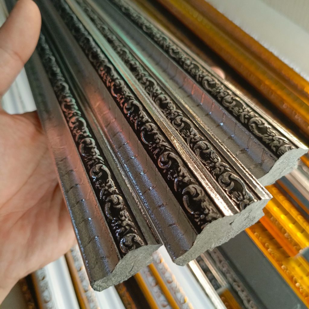 figura batangan 3cm SILVER HITAM / lis plavon / figura 3d / batangan pigura ukir