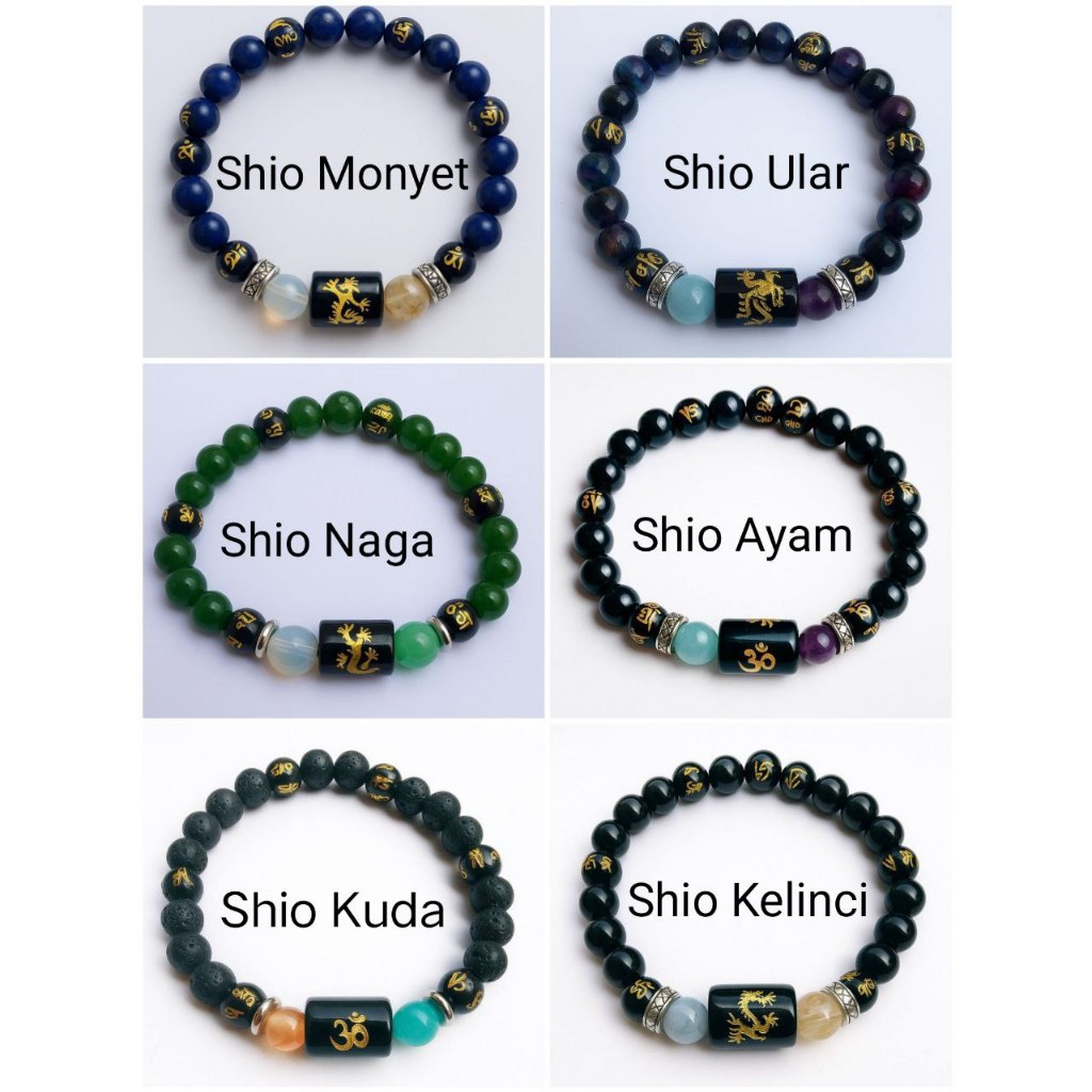 Ready Gelang Shio Pria Batu Alam Asli - Shio Monyet, Ular, Naga, Ayam, Kuda, Kelinci / Gelang Keberu