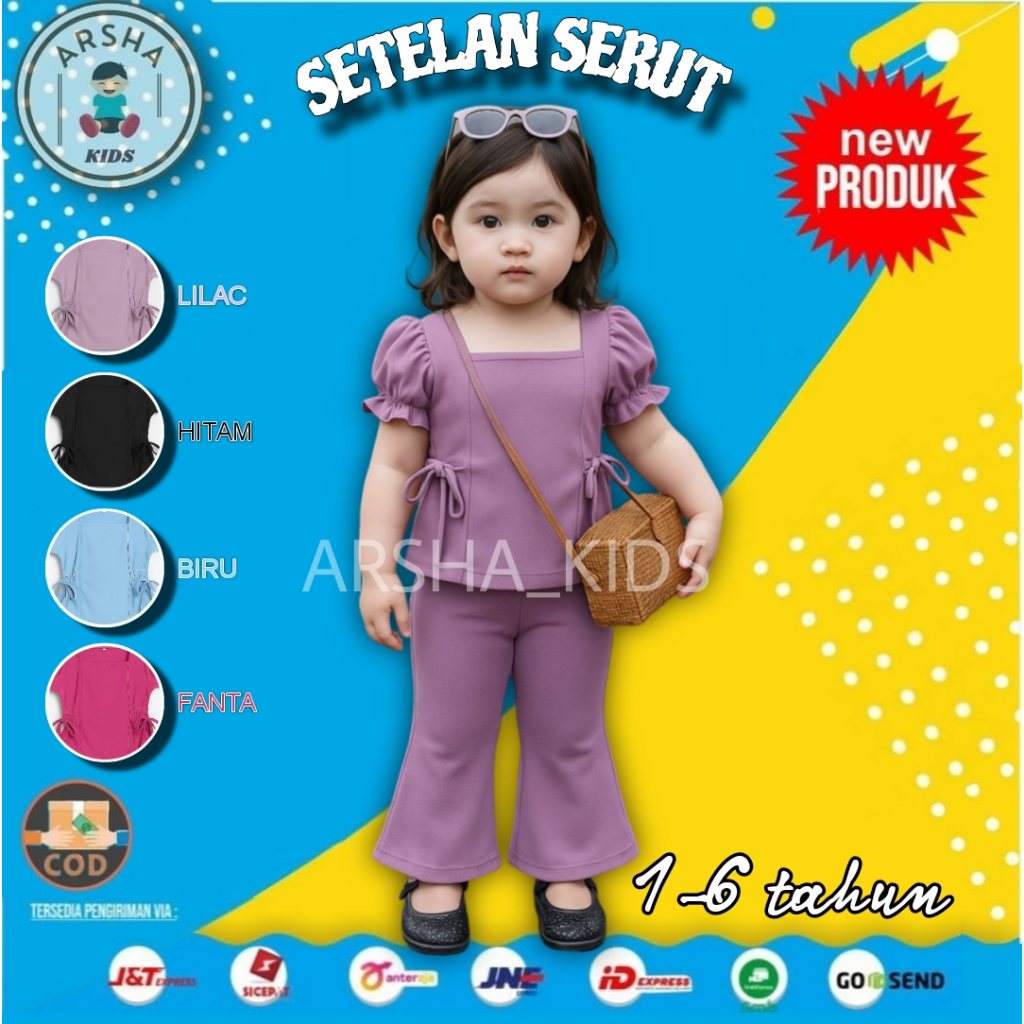 SETELAN ANAK PEREMPUAN 1-6 TAHUN MODEL SERUT CELANA CUTBRAY ONE SET BAJU ANAK PEREMPUAN