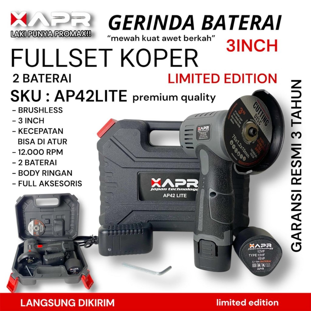 APR JAPAN Gerinda Baterai 3Inch 2Baterai 15V Gerinda Angle Gerinda Sirkel Cordless