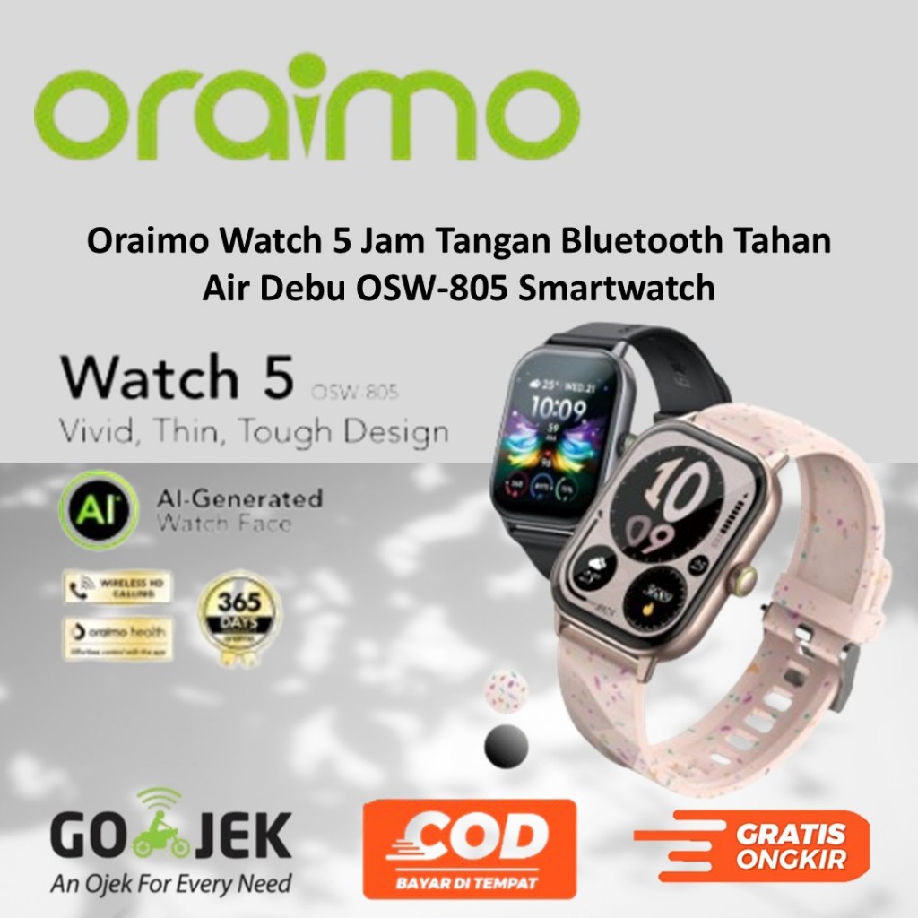 Oraimo Watch 5 Jam Tangan Bluetooth Tahan Air Debu OSW-805 Smartwatch Health Wireless Call Dustproof