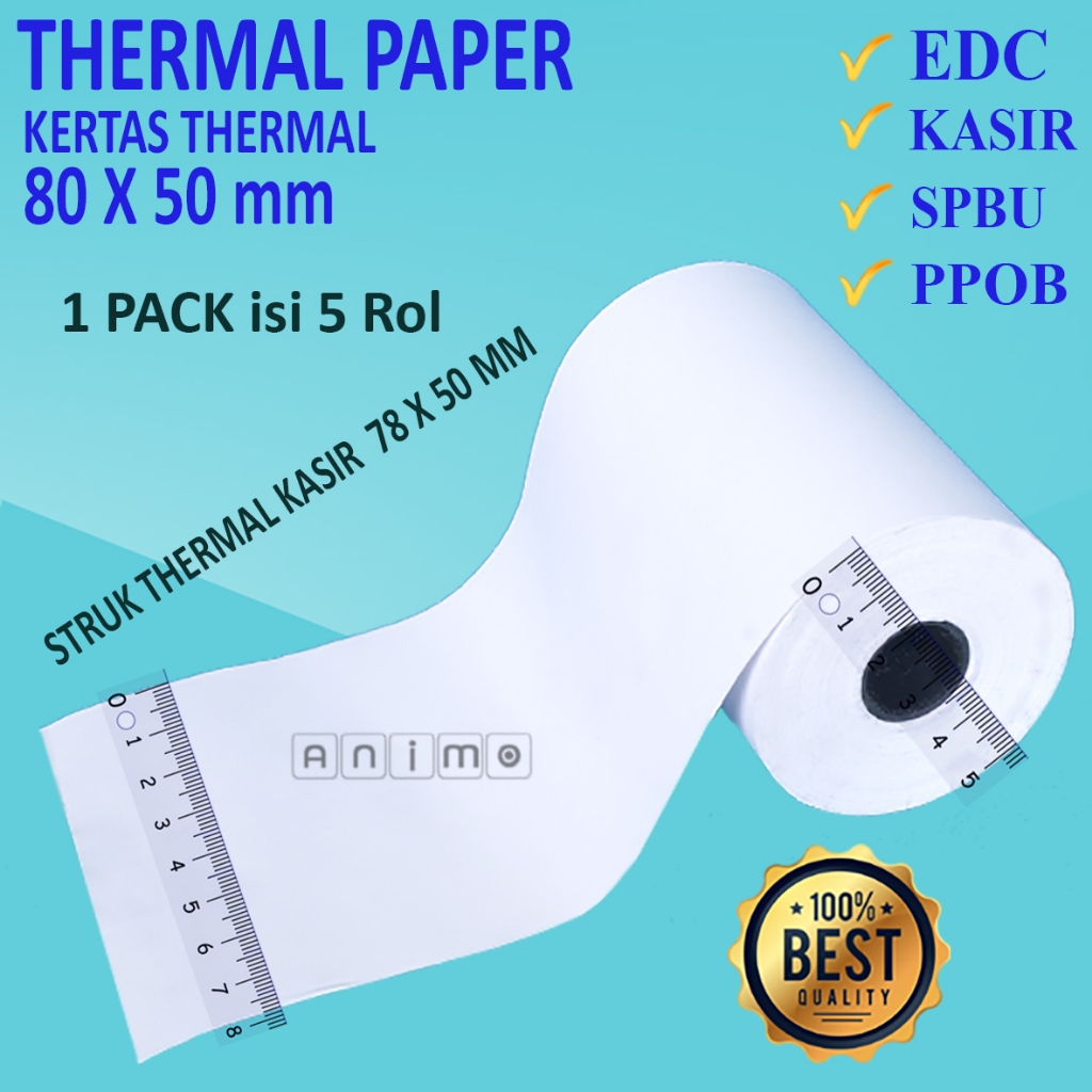 

THERMAL PAPER 80 x 50 MM isi 5 Rol - Kertas Thermal 80x50 - Struk Thermal Kasir 80 X 50 MM isi 5 Rol