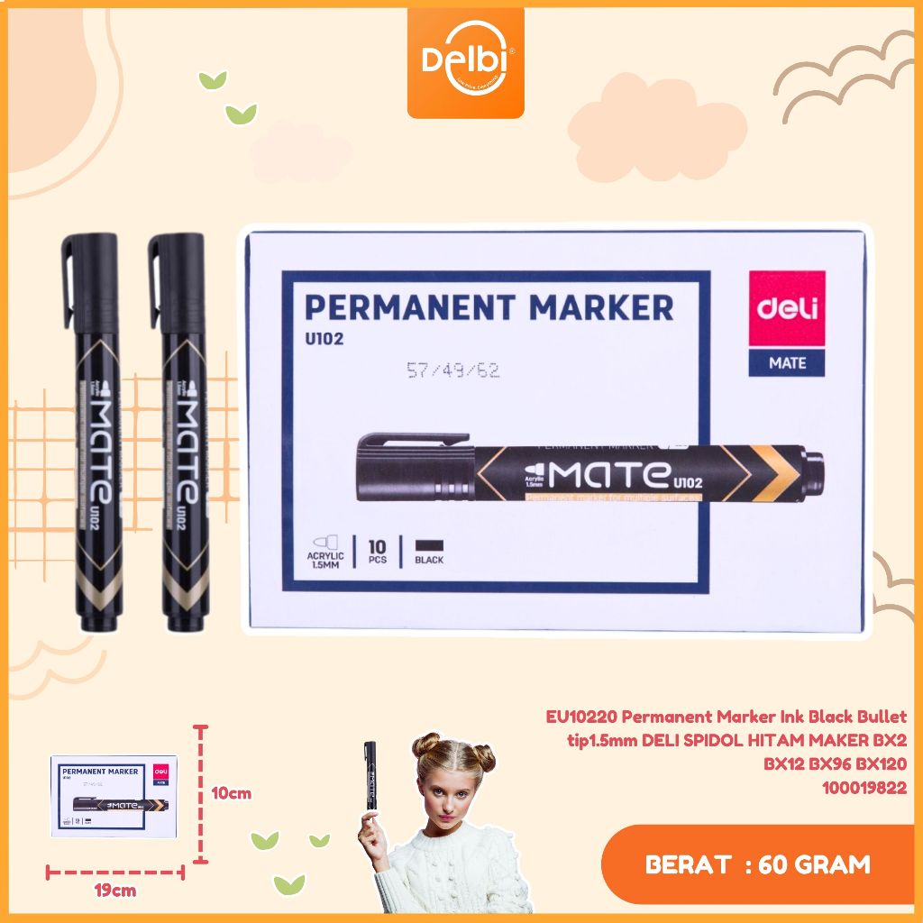 

Spidol DELI Permanent Marker - EU10220 EU10220 Permanent Marker Ink Black Bullet tip1.5mm DELI SPIDOL HITAM