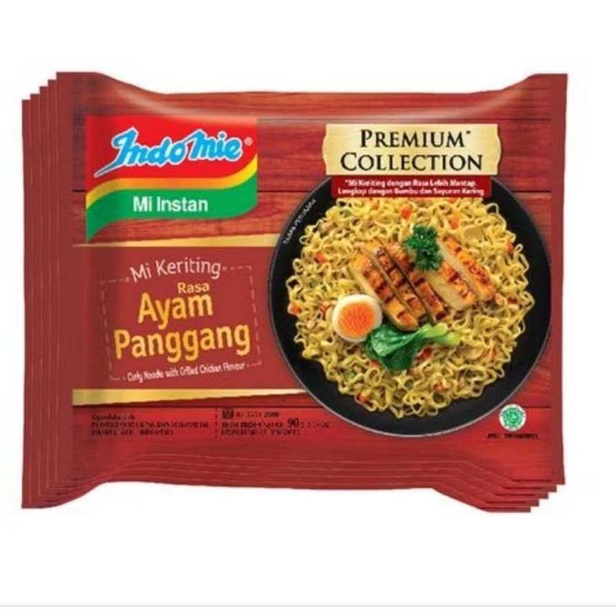 

Paket 5 Pcs - Indomie Mie Instan Premium Mi Keriting Rasa Ayam Panggang isi 90 Gram