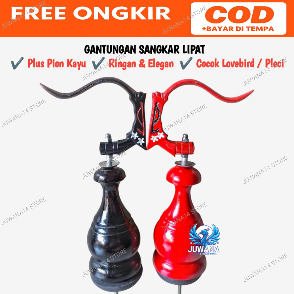 Gantungan Sangkar Burung Lovebird Lipat Aluminium 31cm + Pion Kayu Gantungan Sangkar Burung Kecil