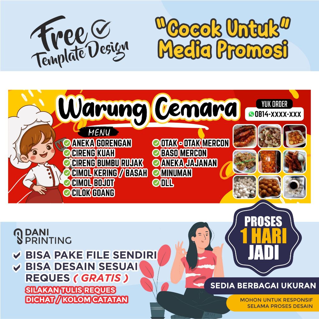 Banner Spanduk - Warung Kedai Makanan - Spanduk Jualan Makanan - Spanduk Custom  - Bisa Di Edit
