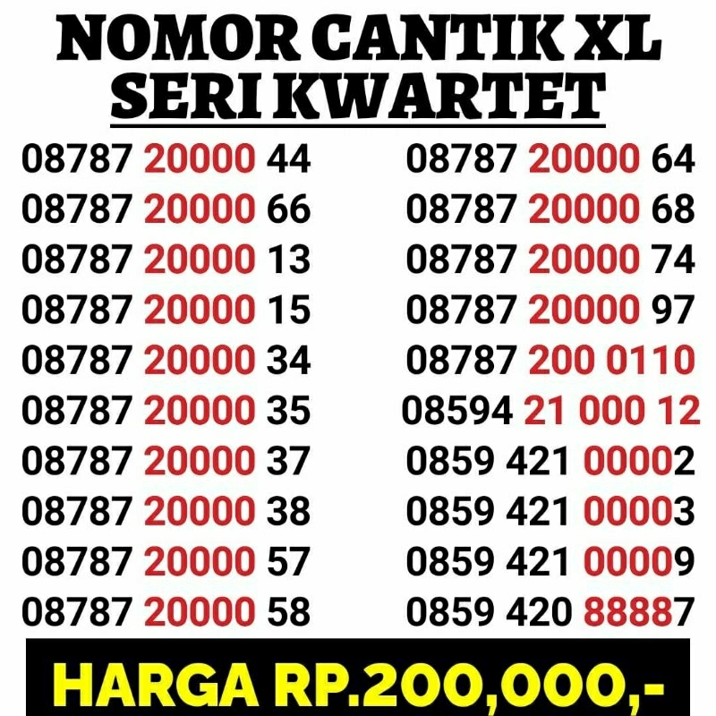Kartu Perdana Nomor Cantik XL Axiata Seri Kwartet