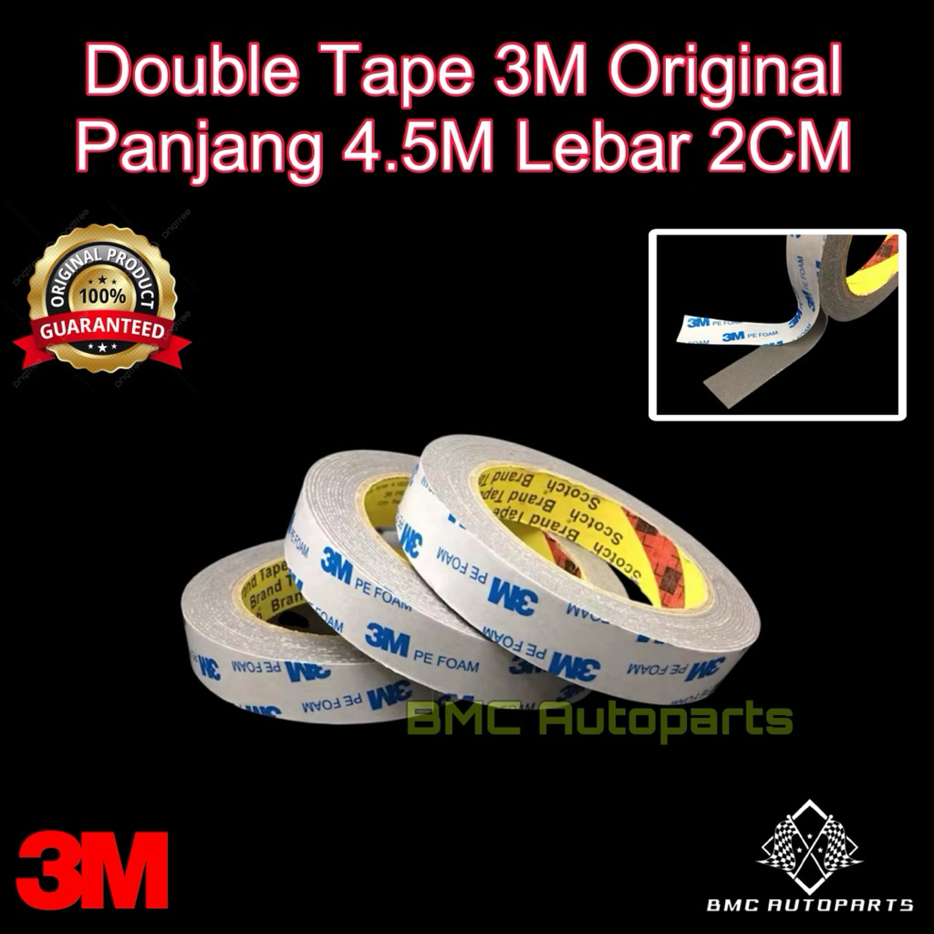 Double Tape 3M Putih Original Panjang 4.5 Meter Lebar 2 Cm - Perekat Bolak Balik 3M Foam