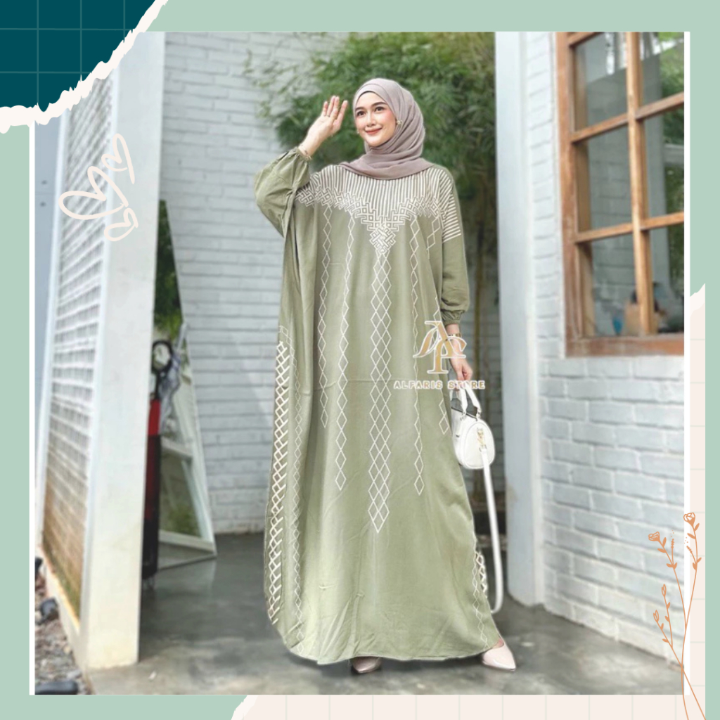 Gamis Etnik Kaftan Abaya Inayah Dress motif Batik Adem Nyaman Oversize Daily Wanita Busui Bahan Rayo