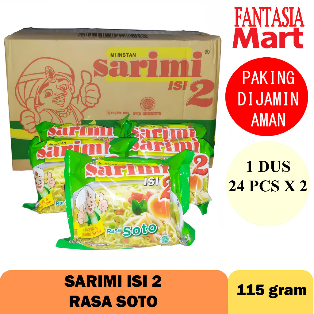 

SARIMI ISI 2 RASA SOTO PACK PER DUS (24 X ISI 2) FANTASIA DENGAN PAKING AMAN
