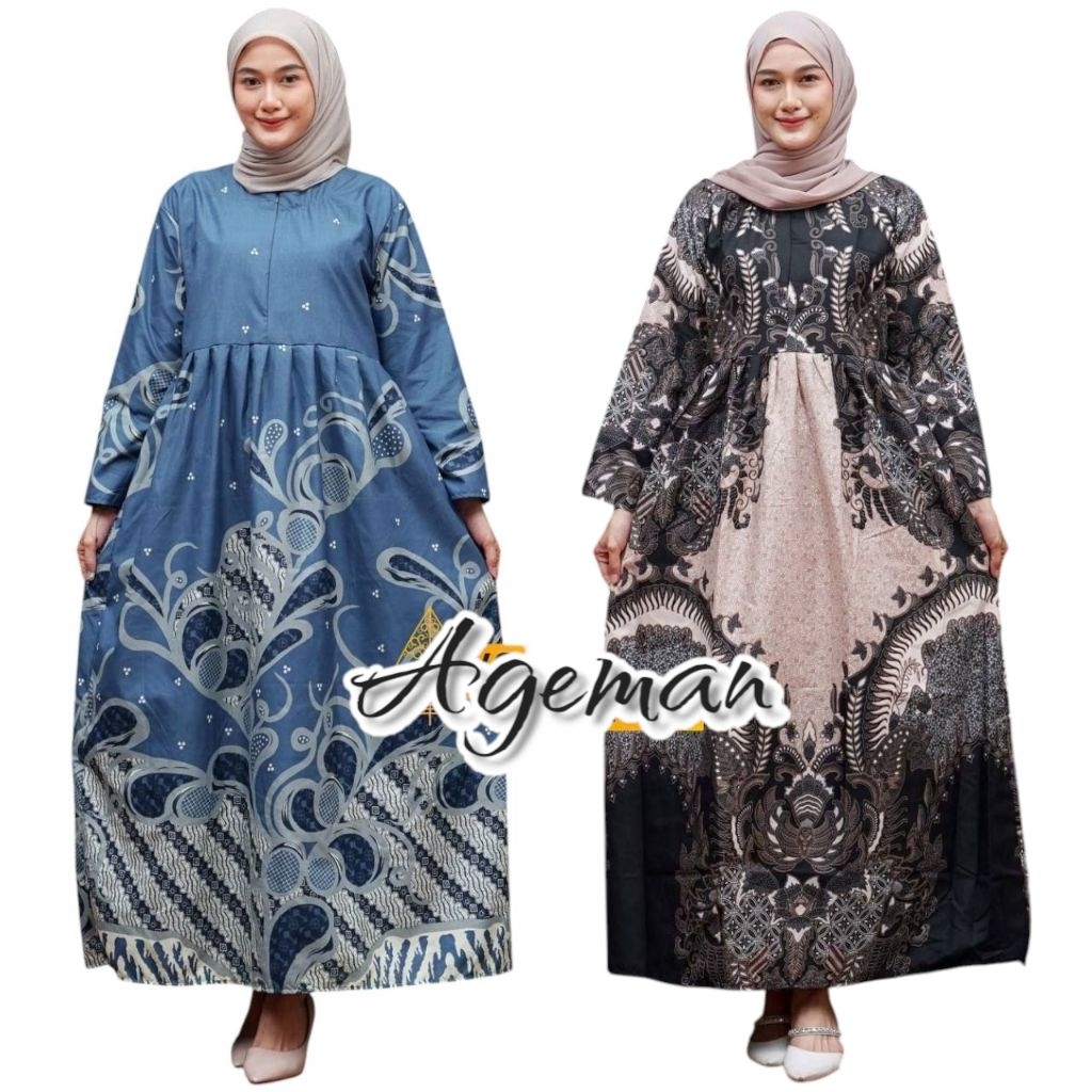 Gamis Atasan Batik Modern Baju Panjang Pakaian Wanita Muslim
