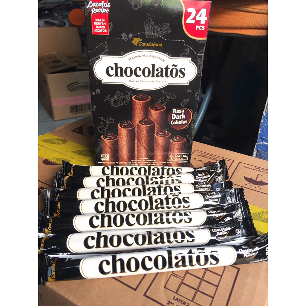 

CHOCOLATOS WAFER ROLL RASA DARK COKLAT (Dijual perbox) isi 24