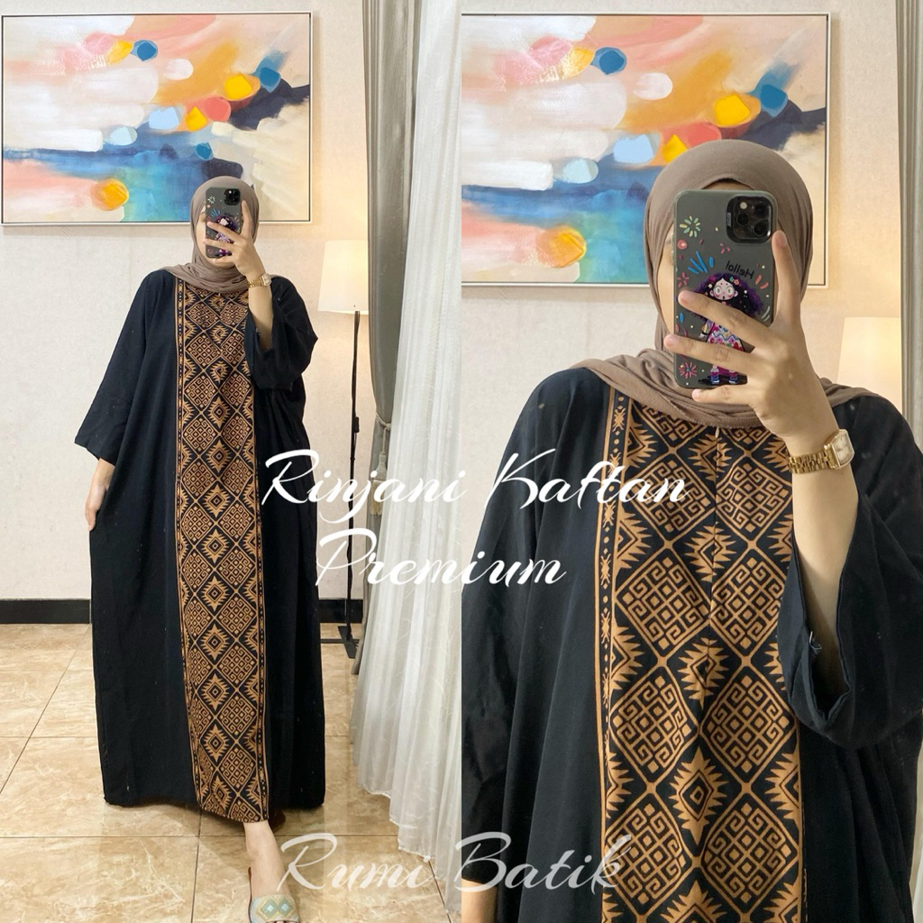 ( Bisa COD ) Gamis kaftan Rinjani Pakaian muslim kekinian motif baru bahan rayon premium ukuran jumb