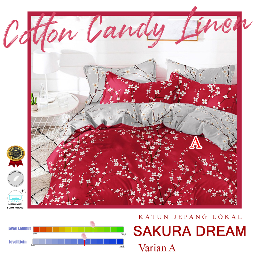 Sprei Set Bedcover Katun Jepang Lokal CVC Motif Sakura Dream / Motif Dewasa Bunga Sakura / Sprei Est