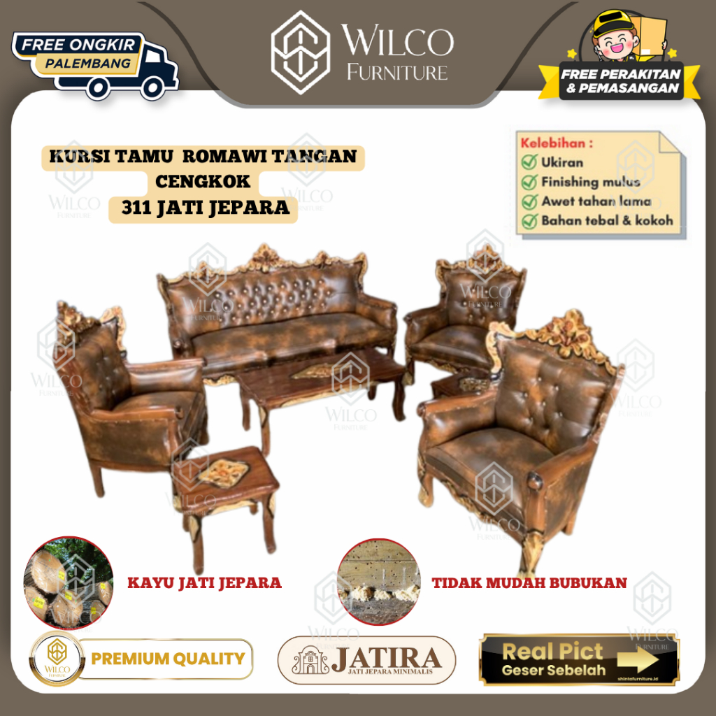 Kursi Tamu Jati Romawi Tangan Cengkok | Sofa Tamu Jati Tangan Bungkus | Kursi Jati JATIRA Jepara Mur