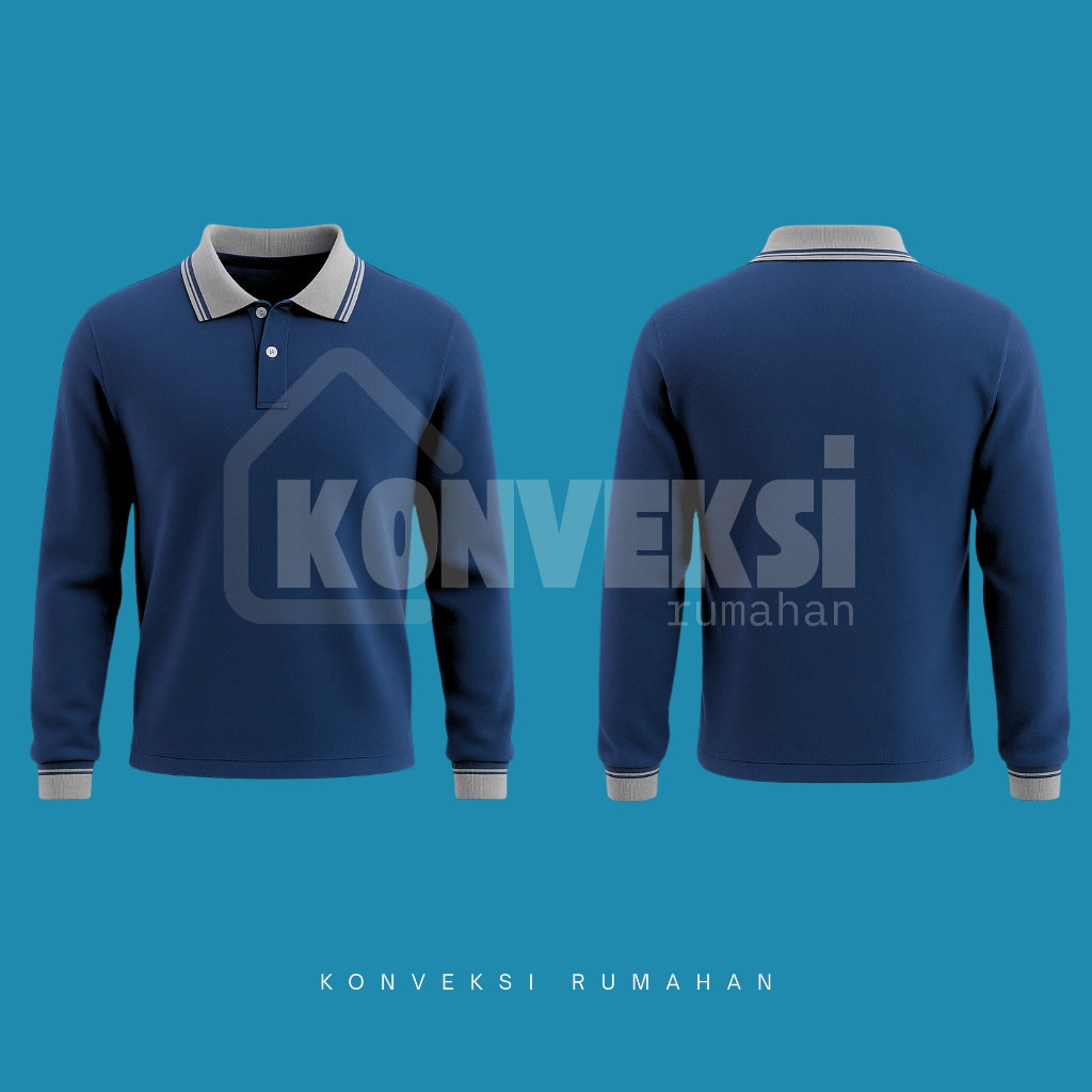 KAOS KERAH PRIA PANJANG [BIRU NAVY ABU] KAOS POLO WANGKY POLO SHIRT KAOS POLOS POLO KAOS KERAH