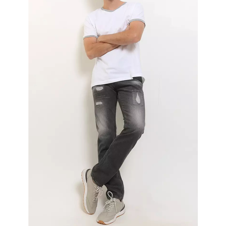 Celana Slim Fit Jeans Pria Original Lois Hitam Wash Panjang CFL068PX
