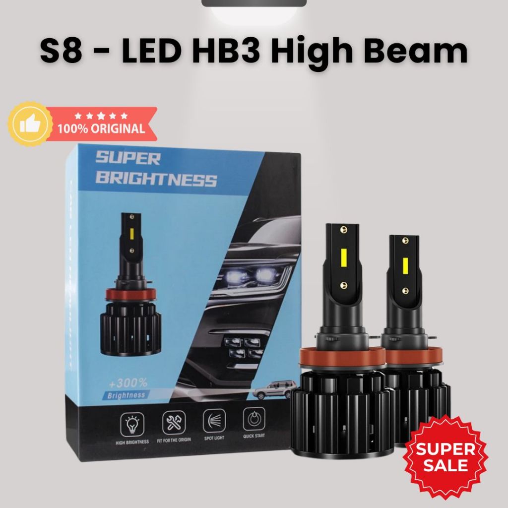 Lampu LED HB3 High Beam mobil (Merk S8 , 55 WATT) - SUPER TERANG - Lampu high beam / lampu jauh