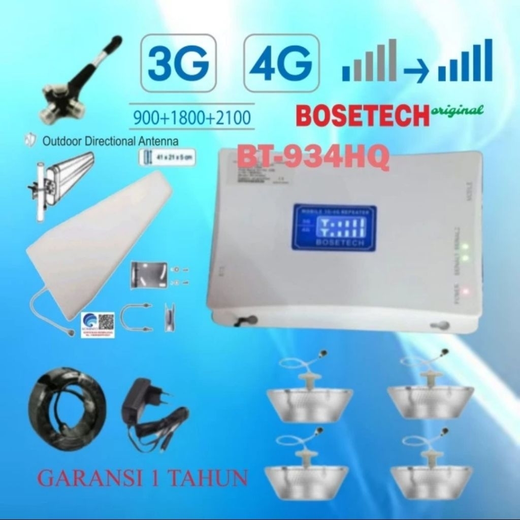 BOSETECH BT-934HQ Repeater GSM 4 Way Penguat Sinyal Hp LTE 4G 3G Signal Booster Antena Log Periodik 