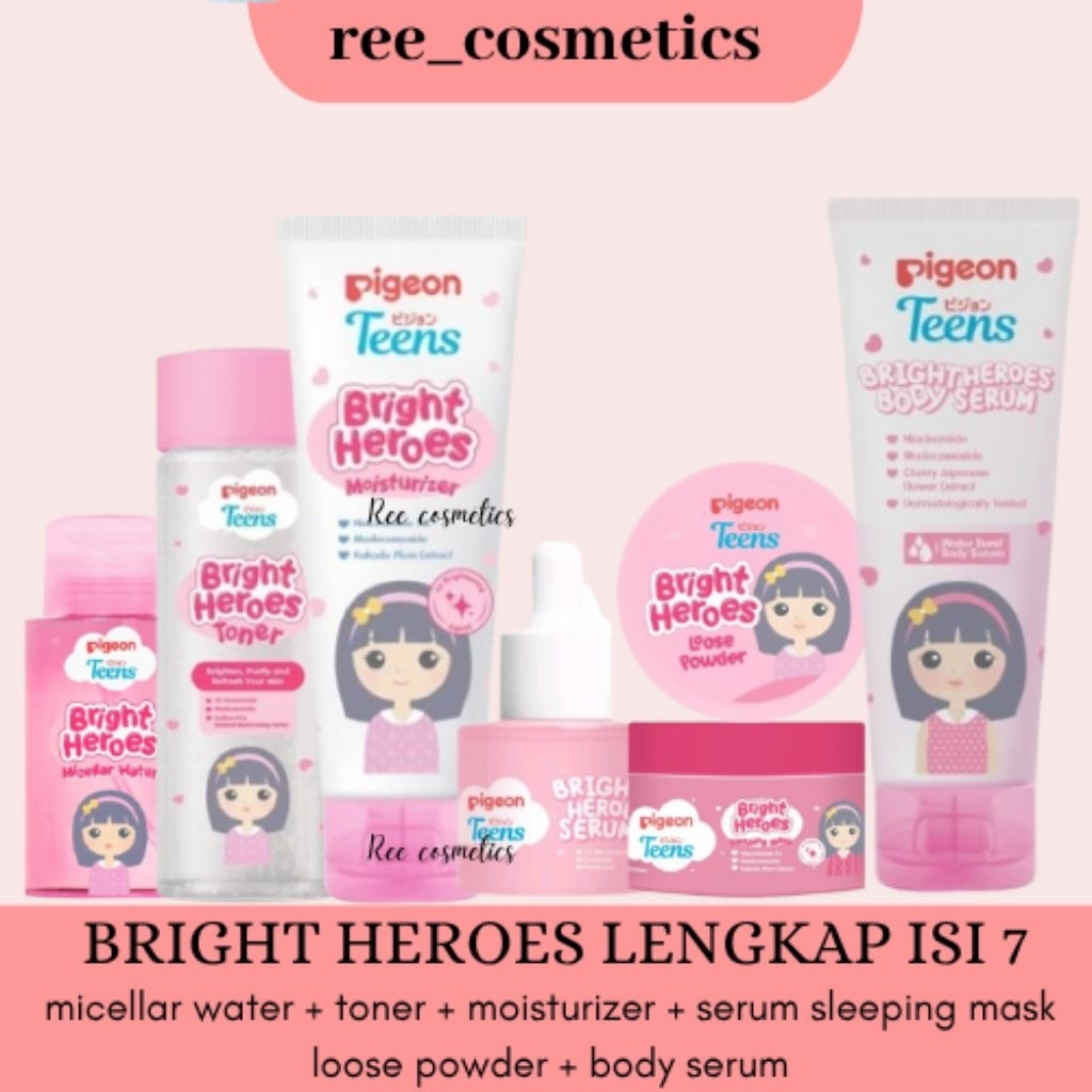 [ISI 7] PIGEON TEENS Bright Heroes 1 Paket Lengkap Skincare Anak SD 1 Set Hemat