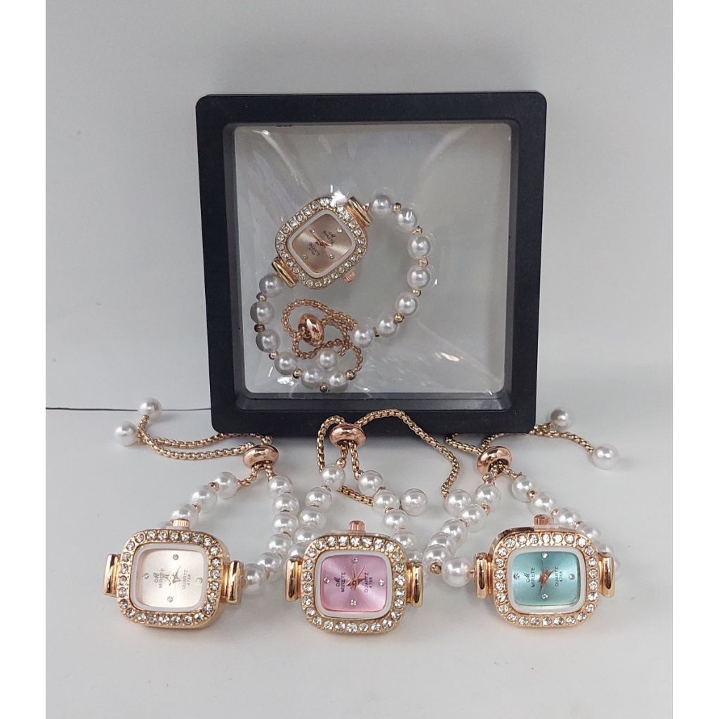 JAM TANGAN FASHION WANITA MIRETE ORIGINAL GELANG SERUT MUTIARA FREE BOX