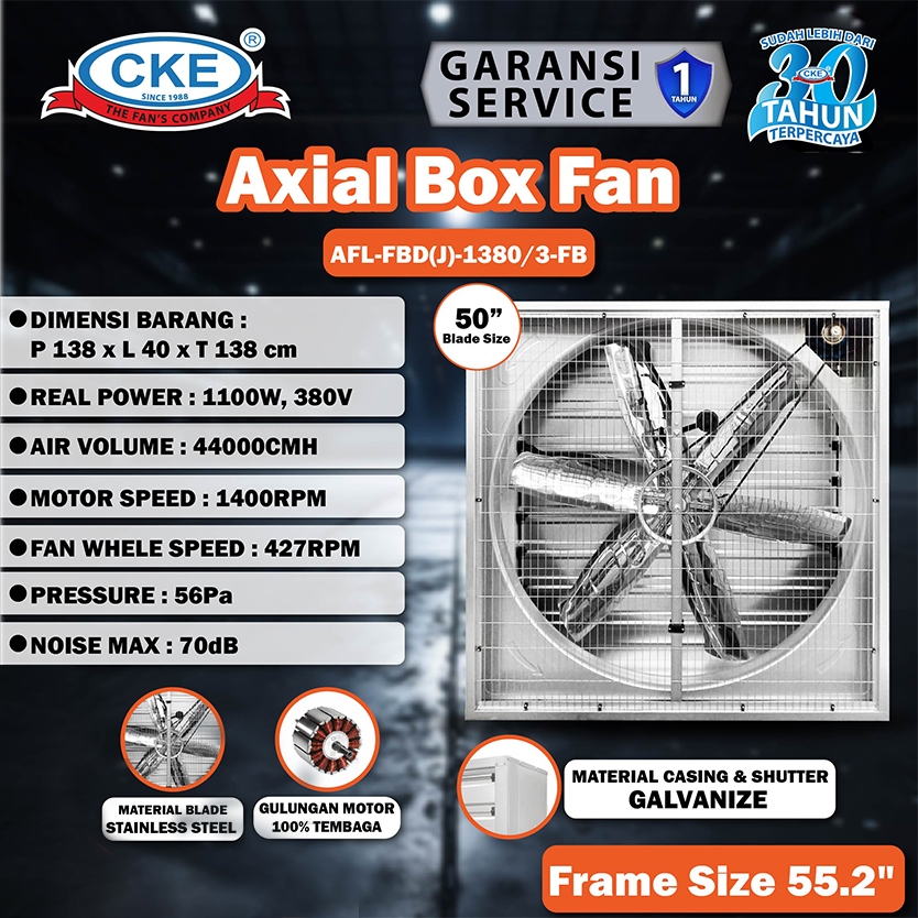 Kipas Blower Kandang Ayam Gudang 50 Inch Axial Box Fan 3 Phase Motor Direct Drive
