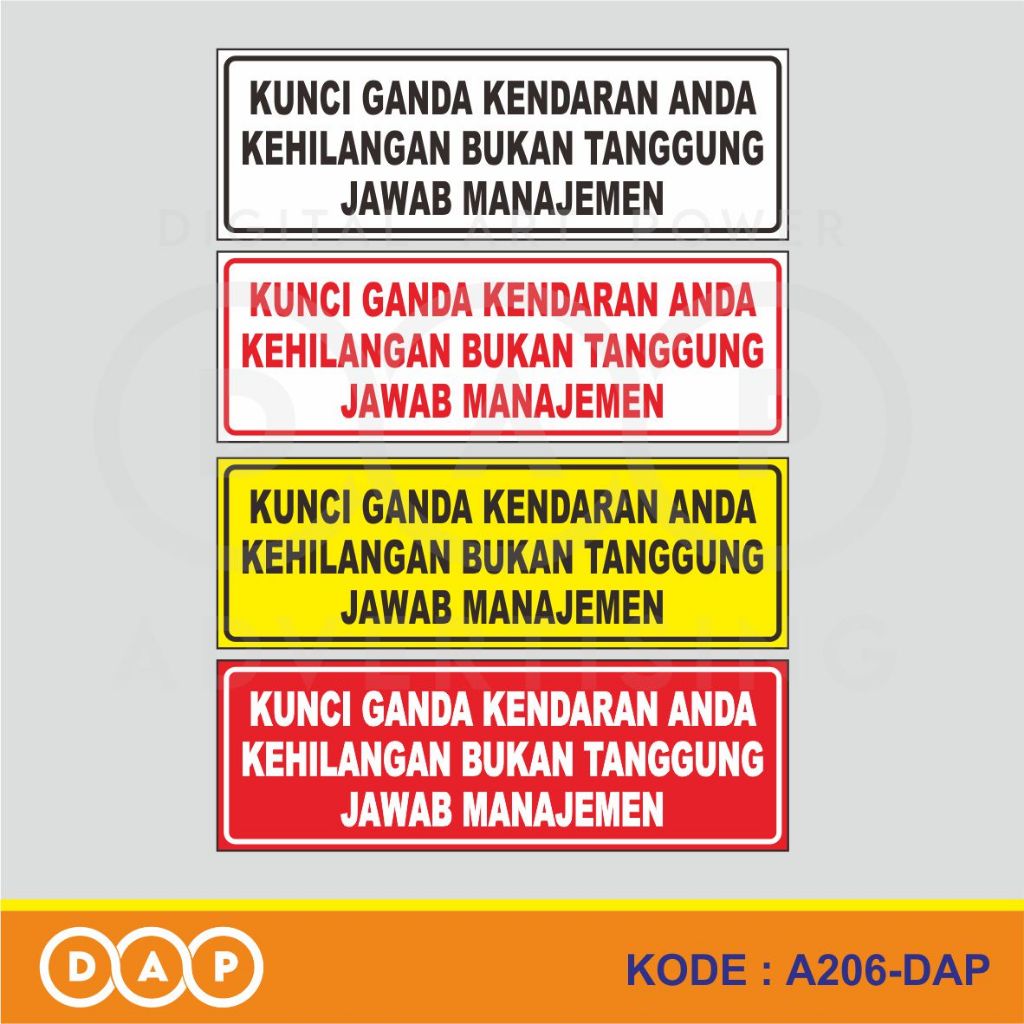 

A206 - Acrylic Sign, Stiker Akrilik Himbauan Kunci Ganda Kendaraan, Tahan Air, Termurah, dan Bisa Custom