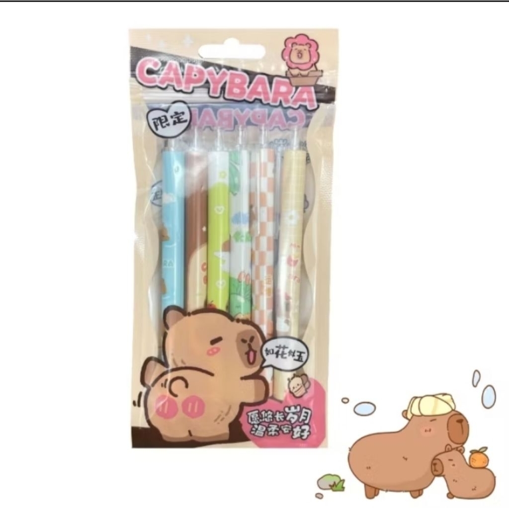 

( 6 PCS ) Pulpen Gel Mekanik Capybara /Pulpen Karakter Lucu / Pulpen Unik