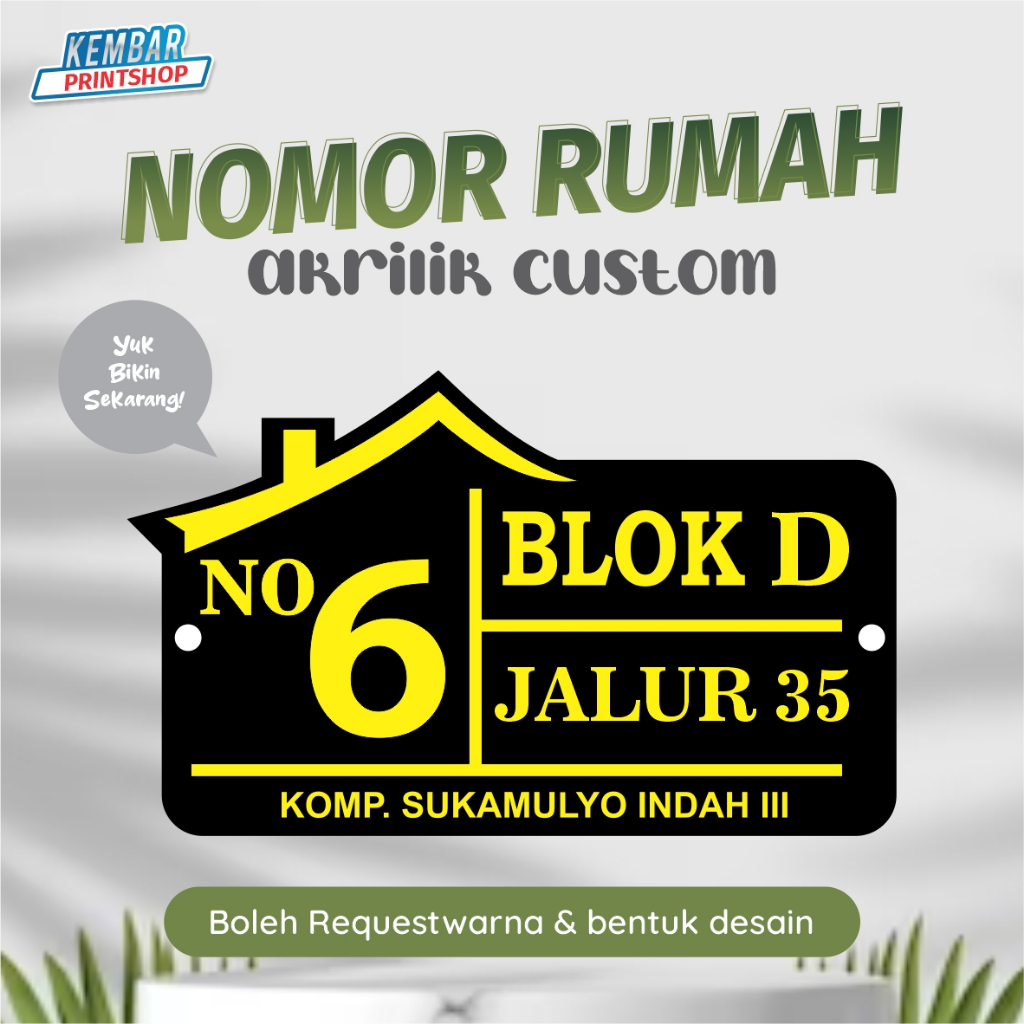 NOMOR RUMAH AKRILIK | NOMER RUMAH AKRILIK | PAPAN NO RUMAH AKRILIK TIMBUL | ALAMAT RUMAH SILVER GOLD