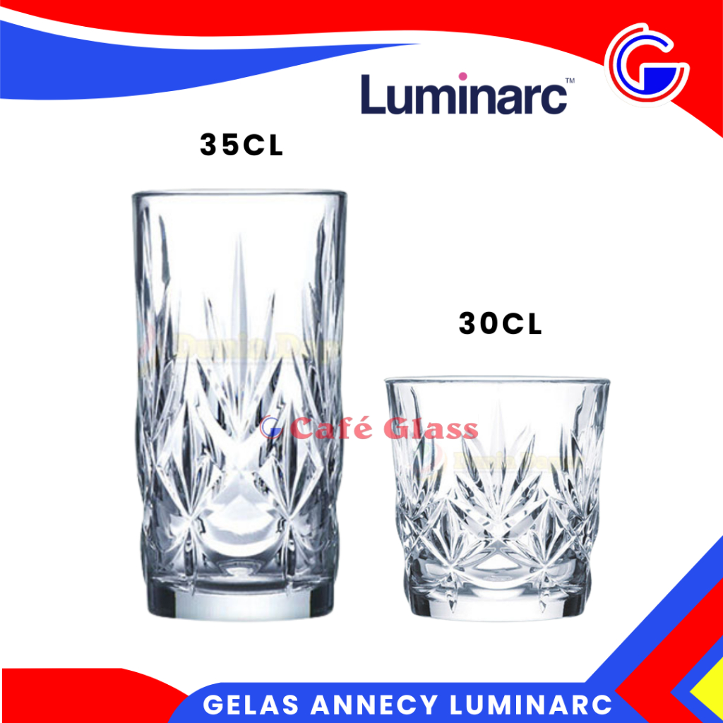 Gelas Cafe Restoran Aesthetic - Gelas Kaca Bening - Gelas Motif Mewah Annecy Luminarc