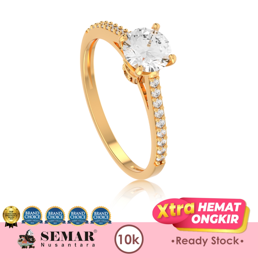 Cincin Emas List Ring Solitaire Batu Putih 10K Semar Nusantara