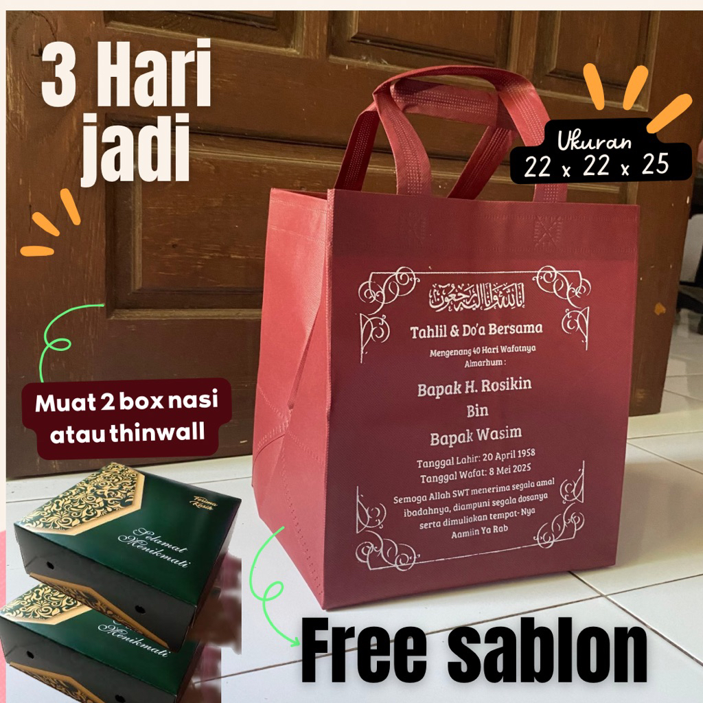 

Tas kematian Aqiqah Pernikahan Haul Hari jadi Khitan Tasyakuran Hajatan Murah Goodie bag Idulfitri