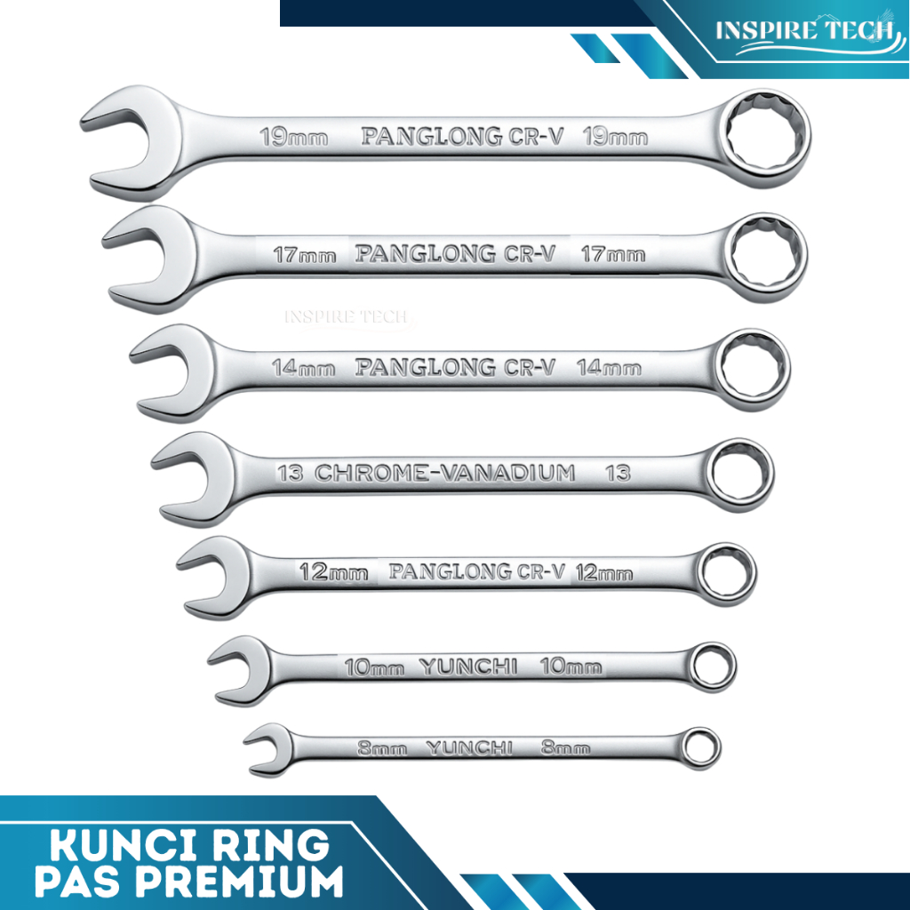 Kunci Ring Pas Non Ratchet Premium 2in1 Kilat Panjang 8/10/12/13/14/17/19mm / Kunci Ring Pas Bolak B