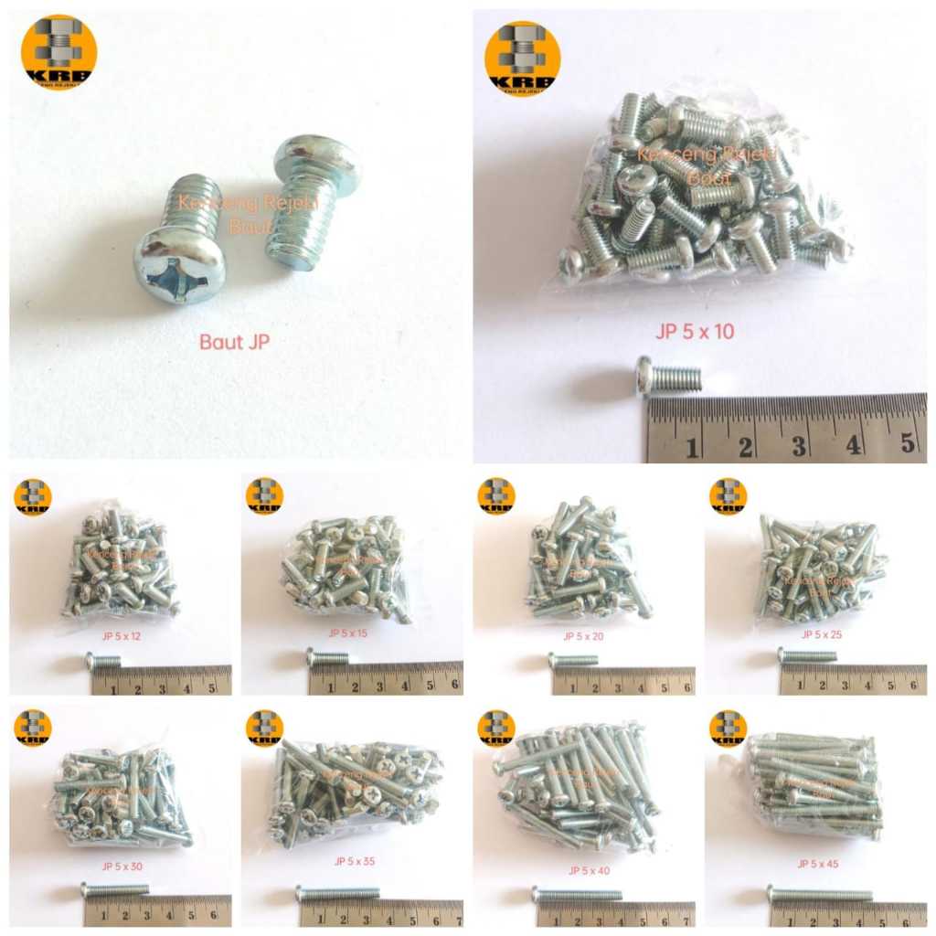 [ISI 50 PCS] Baut JP 5x10, JP 5x12, JP 5x15, JP 5x20, JP 5x25, JP 5x30, JP 5x35, JP 5x40, JP 5x45 / 