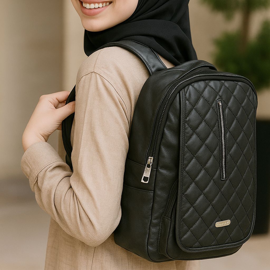Tas Ransel Wanita kekinian Kuliah Hitam Polos