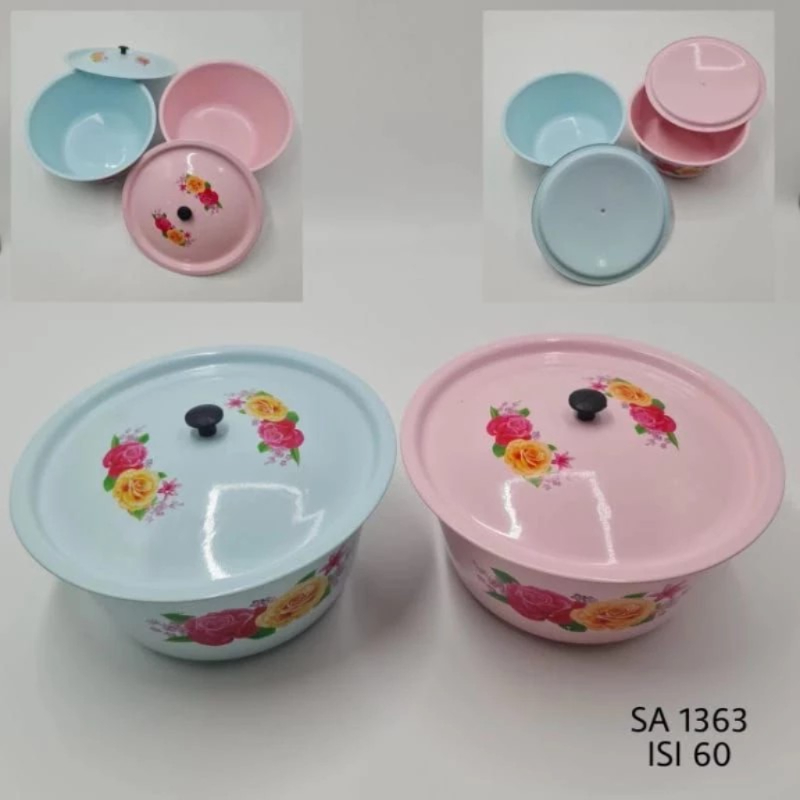 new baskom + tutup warna motif bunga 26 cm
