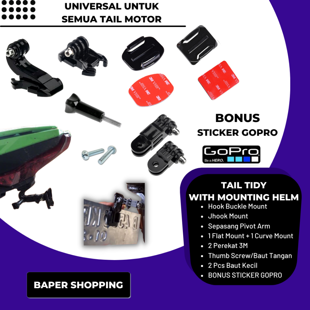 GALIMENAS - TAIL TIDY MOUNTING HELM GOPRO BREKET PLAT MOTOR R15 CBR 150R XSR 155 ZX25R