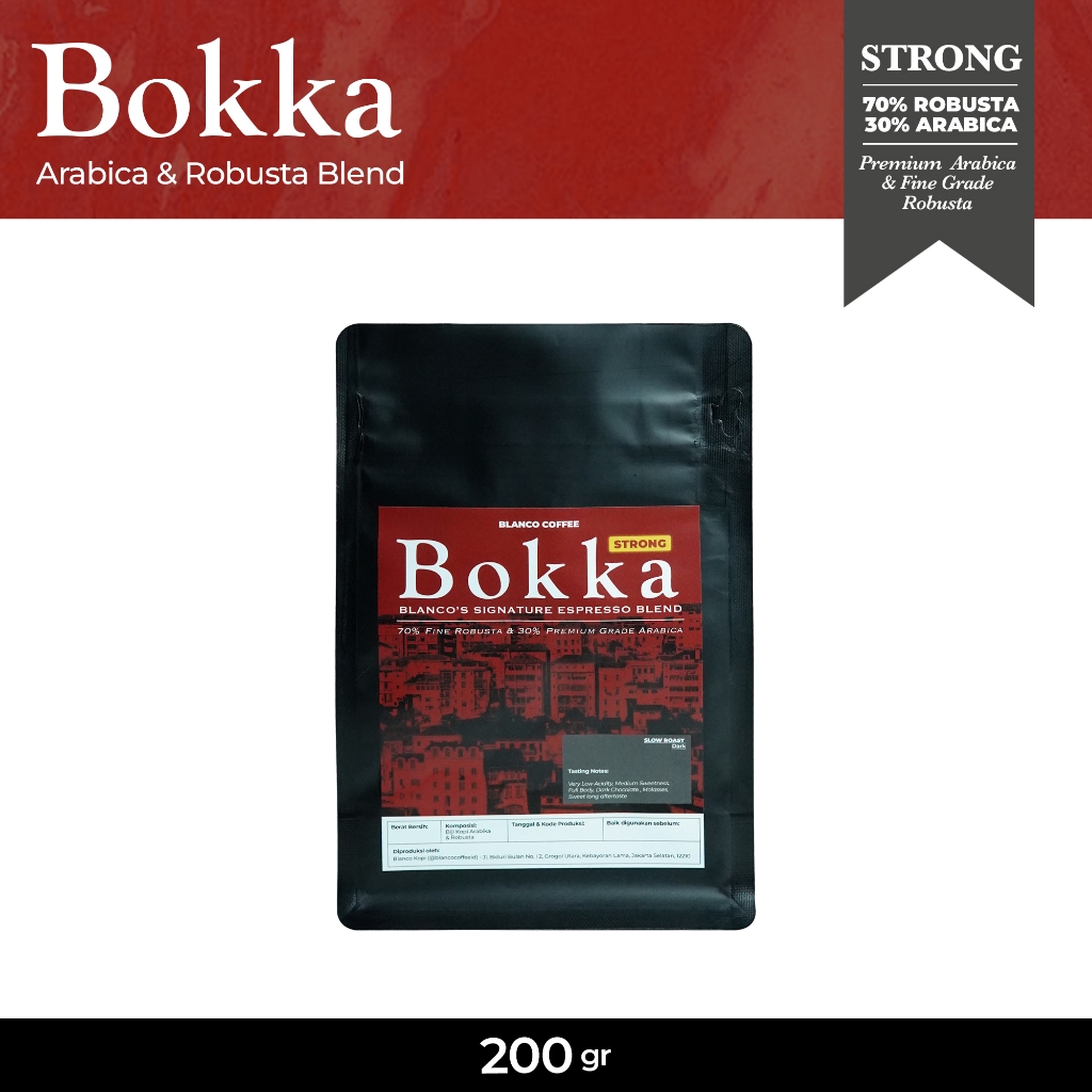 

Bokka Strong 200GR - Biji Kopi Espresso Blend Arabica 30% Robusta 70%-Cappuccino-Latte-Es Kopi Susu