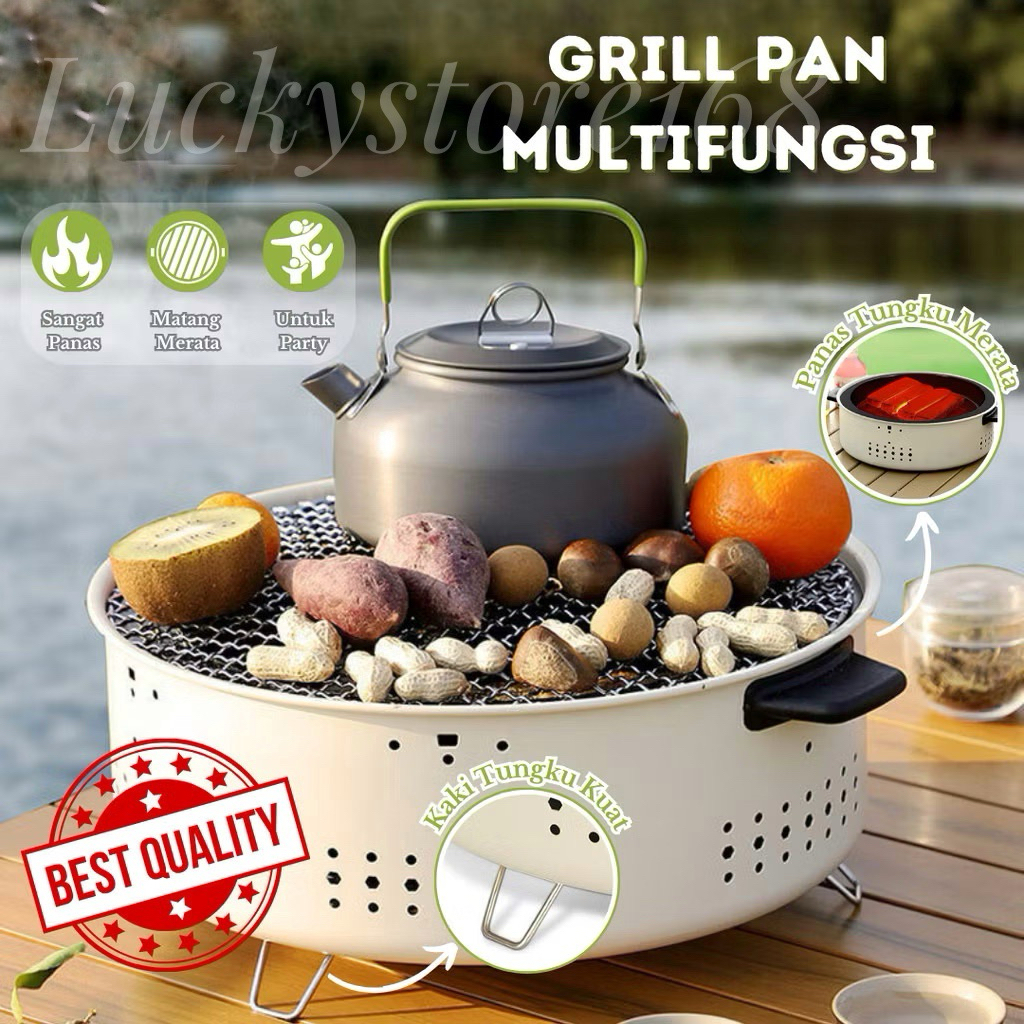 KOMPOR Arang BBQ/ GRILL PAN MULTIFUNGSI / Alat Pemanggang / Tempat Pemanggang BBQ Grill Pan BULAT