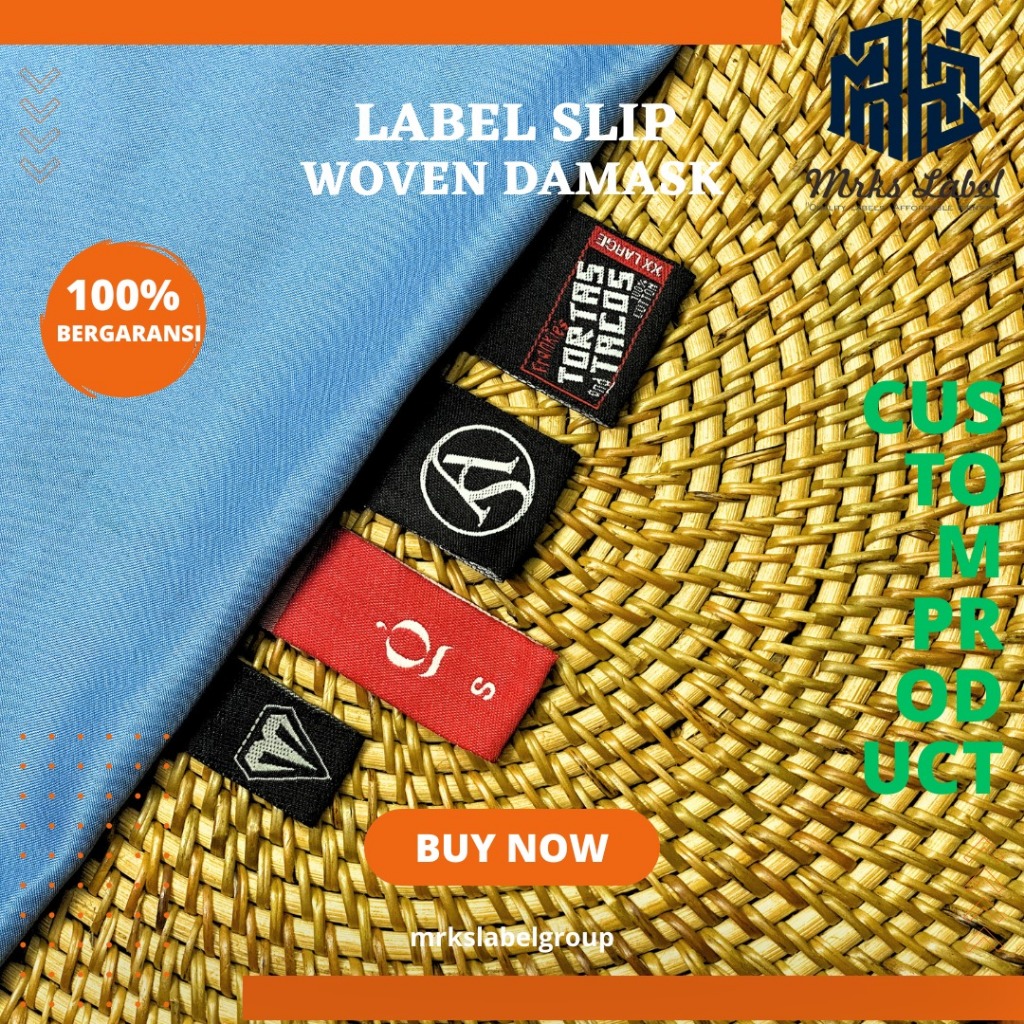 600pcs Label Woven Custom/Woven Custom Logo/Bordir Nama Brand/slip label/label premium/free design