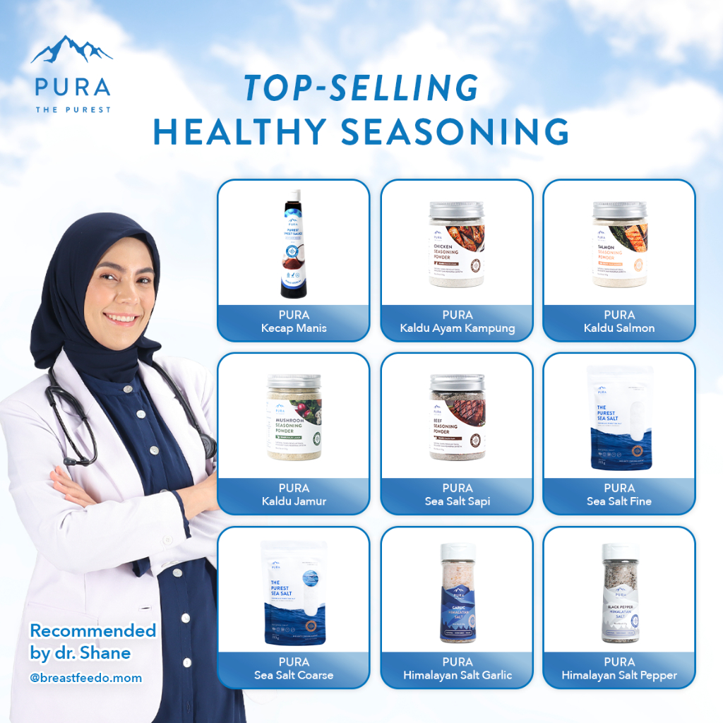 

[TOP SELLING] Pura Healthy Seasoning - Bumbu Dapur Kaldu Asli 100g Garam Rendah Natrium 300g Kecap Manis Rendah Gula Non Soy Bean Himalayan Salt